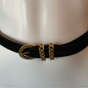 Paloma Picasso Black Suede Leather Belt Gold Chain Buckle Made in Italy
